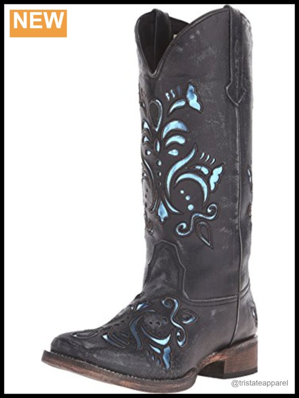 ROPER Women's Belle Metallic Tooled Inlay Square Toe Casual Boots Mid Calf Low